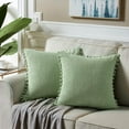 thumbnail image 1 of 16×16 Inch Corduroy Pom Pom Throw Pillow Cover 2-Pack Soft Cushion Cover for Home Sofa Bed Living Room Bedroom Apartment Decor, 1 of 7