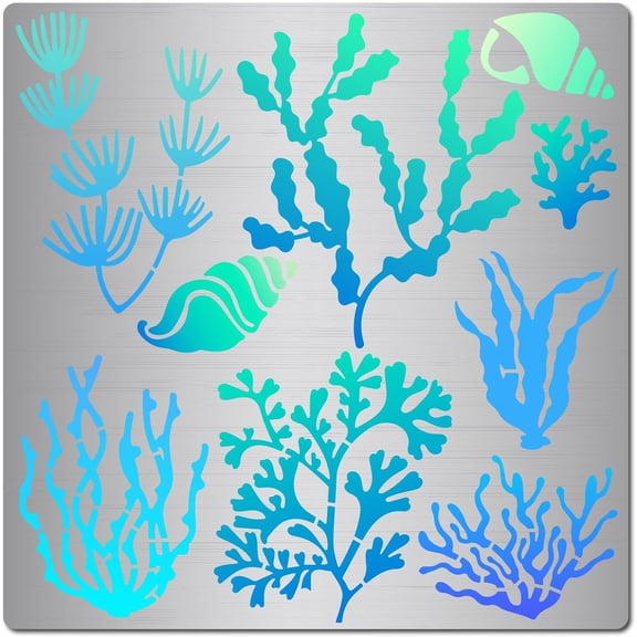 16 * 16cm Seaweed Stencils Ocean Creatures Stencil Metal Journal Stencil Shells Stencils Stainless Steel Template Tool for Wood Burning Pyrography and Engraving Scrapbooking Crafting DIY