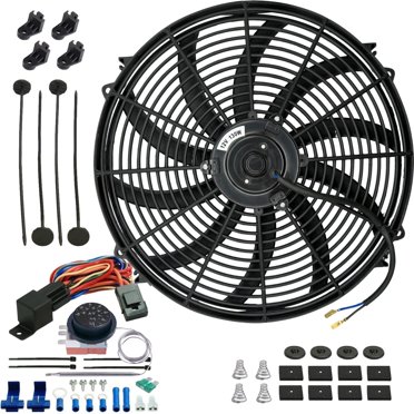 American Volt Dual 12/13 Inch Electric Radiator Fan Assembly With Adjustable Thermostat Switch - Universal