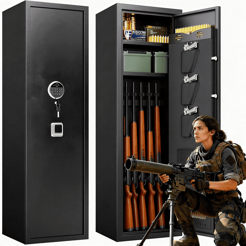 16-18 Gun Safe for Rifles and Pistols, Gun Locker Fingerprint, Gun Safe Biometric, Removable Shelf for Rifles Safes, Gun Cabinet Long with Adjustable Shelf, 12"D X 14"W X 57"H