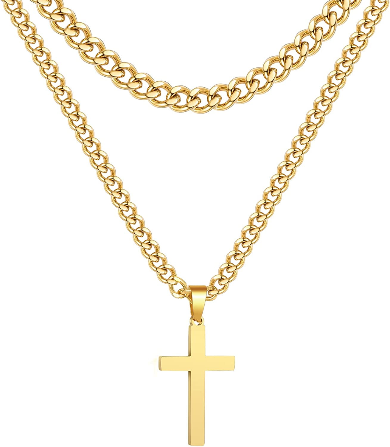 Amazon.com: Jewel Zone US Double Chain Cross Pendant Necklace 14k White  Gold Over Sterling Silver : Clothing, Shoes & Jewelry