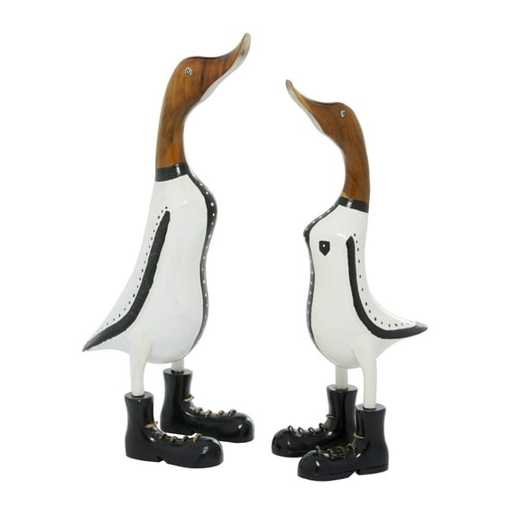 16", 19"H White Bamboo Handmade Spotted Duck Sculpture, by DecMode (2 Count)