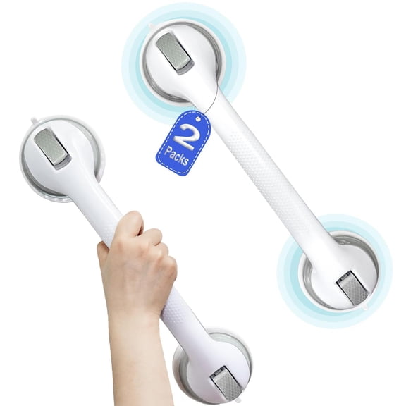 16.19 Inch Gray Suction Cup Shower Grab Bars 2 Pack Bathroom Safety Handle for Seniors