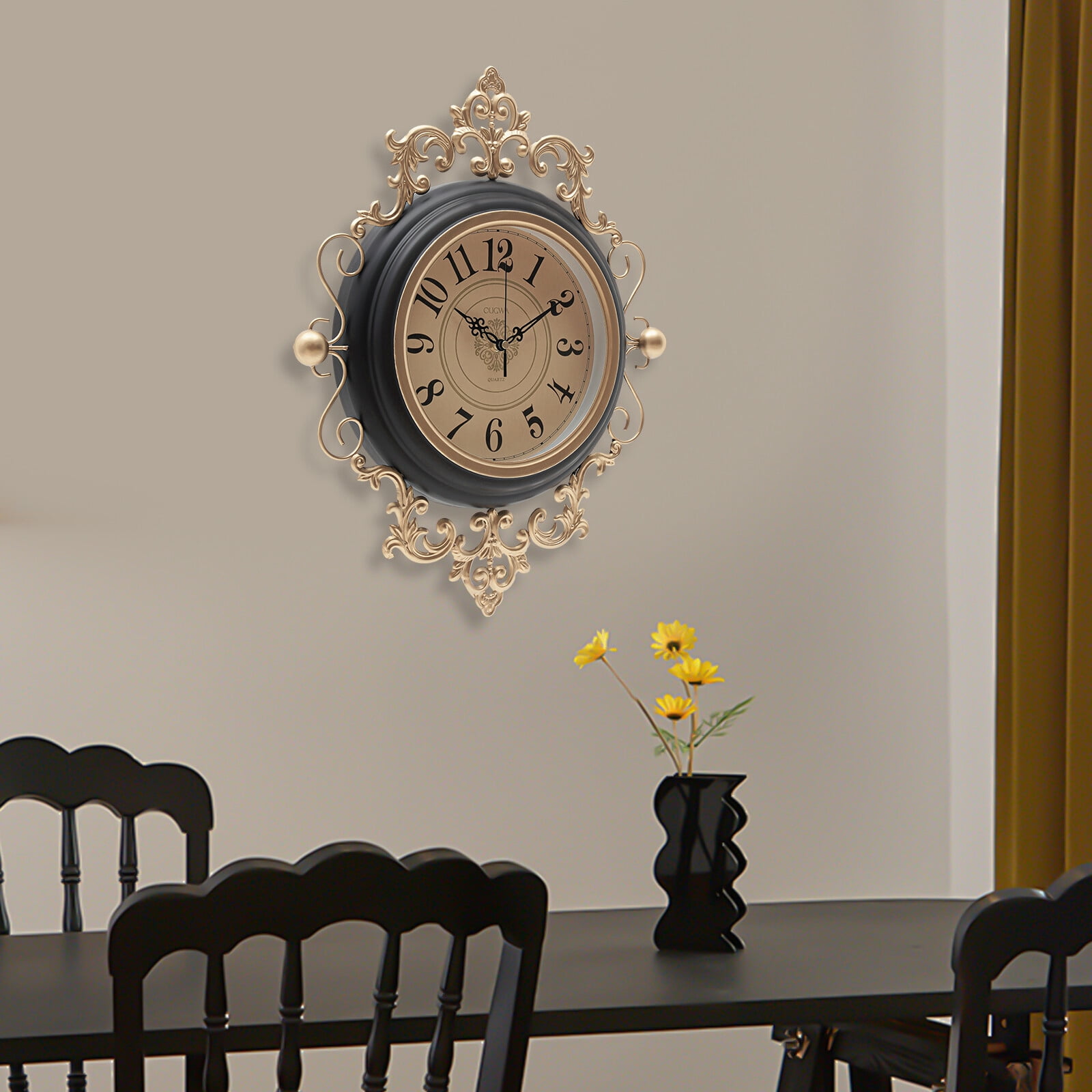 16*19in Modern Wall Mount Silent Vintage Decorative Black Large Wall Clocks for Living Room