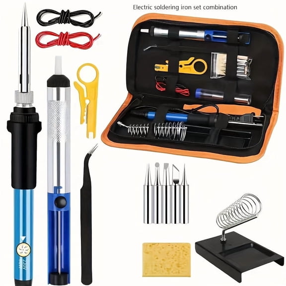 16/19pcs 60W Soldering Iron Tool Kit - Adjustable Temperature 200-450°C with US Plug, Precision Manual Soldering Set for Circuit Repair & DIY Projects