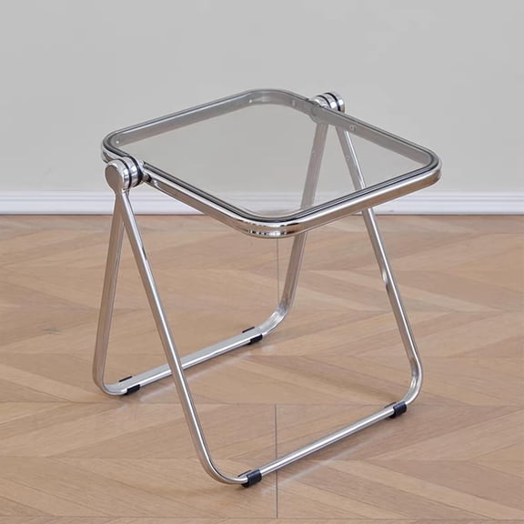 16.2" × 14.1" Acrylic Folding Table, Small Lightweight End Table for Living Room, Bedroom and Small Room, Sturdy Metal Frame with No Assembly Required, Space-Saving Storage Design (Grey)