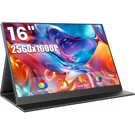 16" 2.5k Portable Computer ,Gaming ,Portable Monitors for Laptop PC  Phone 120Hz  sRGB LTPS Display HDR Screen Extender with  Cover,  C & ,Travel Work