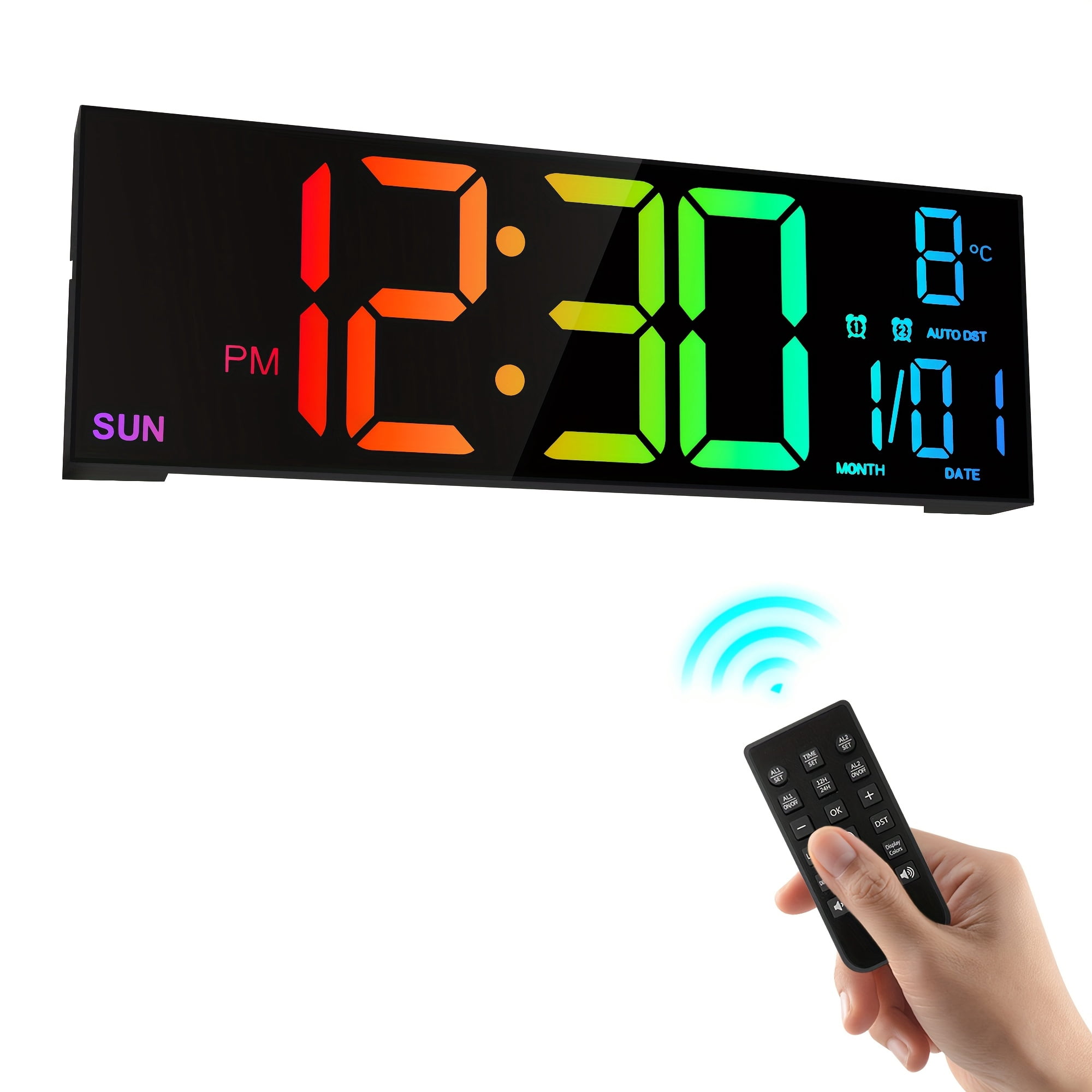 Remote Control Dst 16.2 Large Digital Wall Clock with Remote Control Large LED/Dual Alarm ...