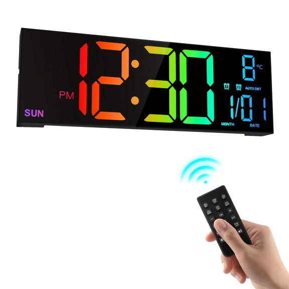 16.2 Large Digital Wall Clock with Remote Control Large LED/Dual Alarm/8 RGB Color/auto Brightness/date/auto DST/temperature/humidity/night Lights Gym Clock Living Room Bedroom