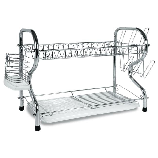 Chrome 24-Inch 2-Level Dish Rack with Utensil Cup
