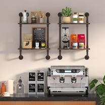 16" 2-Tier Industrial Pipe Floating Shelves, Rustic Wood Wall Mounted Storage Rack, Bathroom, Kitchen, Office & Home Décor Organizer