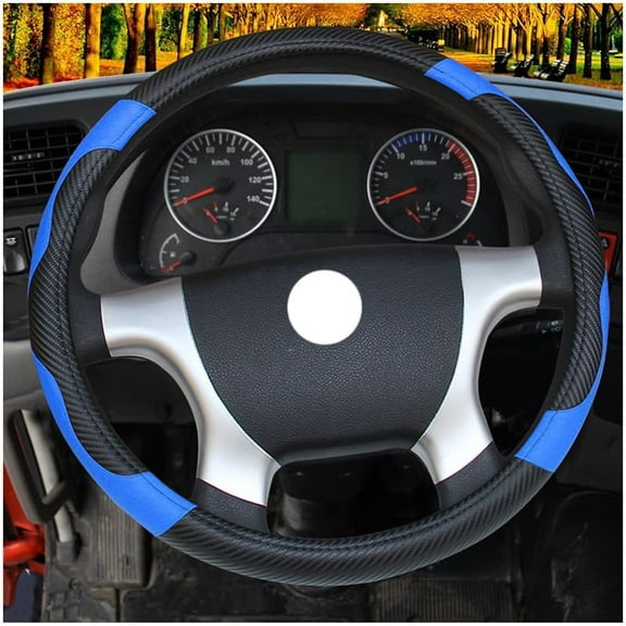 16-20 Inch Steering Wheel Cover, Anti-Slip & Comfort Grip Steering Wheel Cover for Semi Big Rigs, 18 Wheelers, RVs and Classic CarsTrucks, Black and Blue