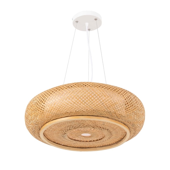 16/20inch Hand-Woven Bamboo Pendant Light with Rattan Lampshade, 1-Light Height Adjustable Drum Chandelier Ceiling Light Fixtures for Dining Room