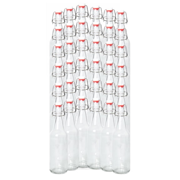 16-20oz Clear Growler with Flip Top Airtight Silicone Seal | For Beverages, Oil, Vinegar, Kombucha, Beer, Water, Soda, Kefir | Pack of 36