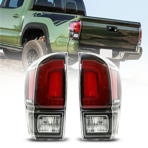 16-21 Tacoma Tail Lights - 2020+ TRD Pro Style Black Housing Clear Lens Rear Tail Lamps Set (Left + Right) Compatible with 2016-2021 Toyota Tacoma All Models (Bulbs and Sockets Included)