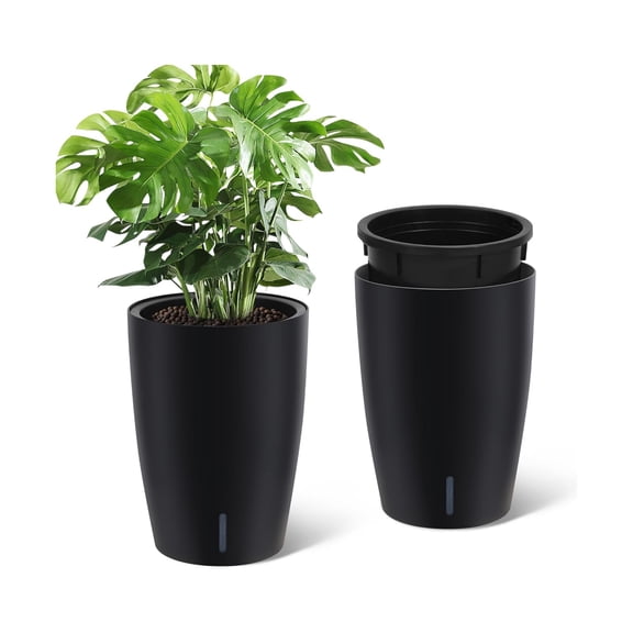 16/22" Tall Round Planter Set of 2, Self Watering Pots for Indoor Plants, Large Flower Pot Outdoor with Built-in Drainage and a Water Level Monitor, for Patio, Porch, Living Room, or Home Office