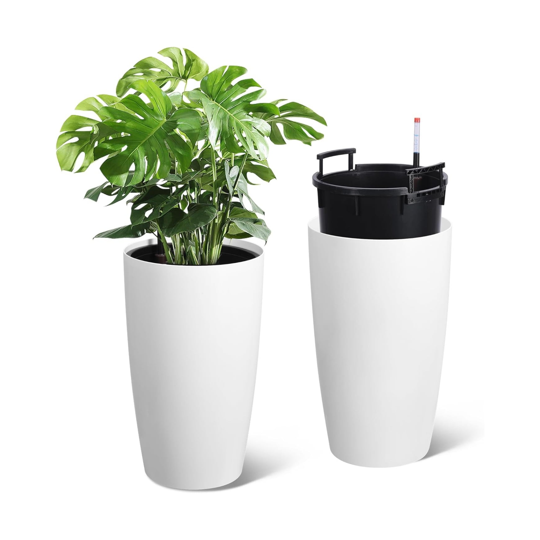 16/22" Tall Round Planter Set of 2, Self Watering Pots for Indoor Plants, Large Flower Pot Outdoor with Built-in Drainage and a Water Level Monitor, for Patio, Porch, Living Room, or Home Office