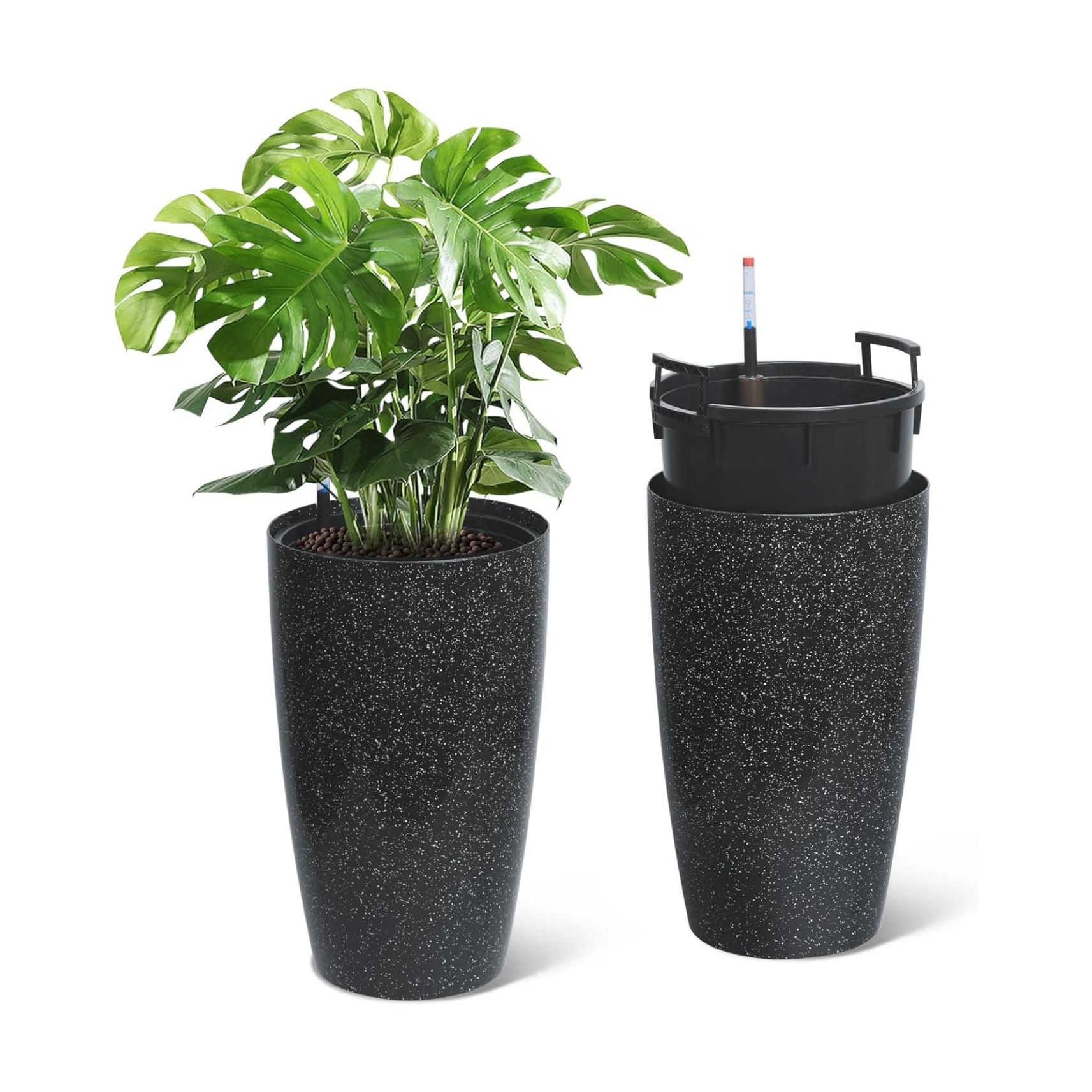 16/22" Tall Round Planter Set of 2, Self Watering Pots for Indoor Plants, Large Flower Pot Outdoor with Built-in Drainage and a Water Level Monitor, for Patio, Porch, Living Room, or Home Office