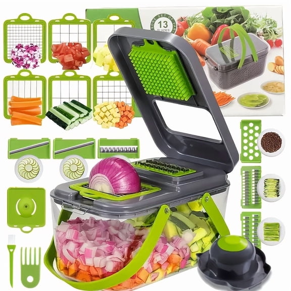 16/22-in-1 Vegetable Chopper Pro, Multifunctional Veggie Slicer Dicer Cutter, Onion Chopper with Container, Food Chopper for Kitchen, Mandoline Slicer with 8 Blades for Potato, Tomato, Fruit, Salad