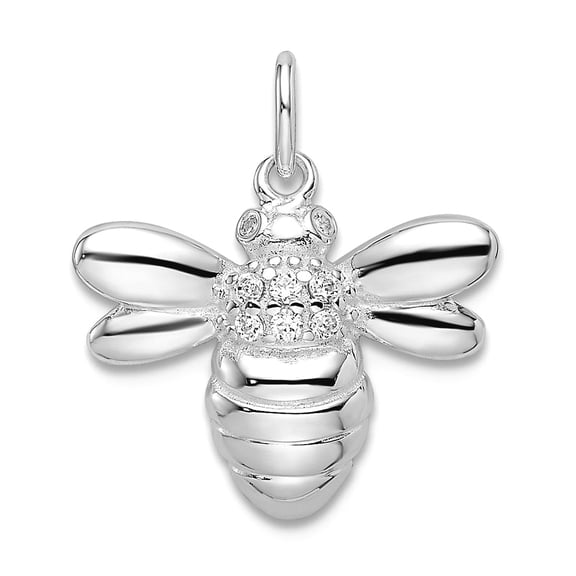 16.22mm 925 Sterling Silver Rhodium Plated Polished Cubic Zirconia Bumble Bee Pendant Necklace Pendant for Women