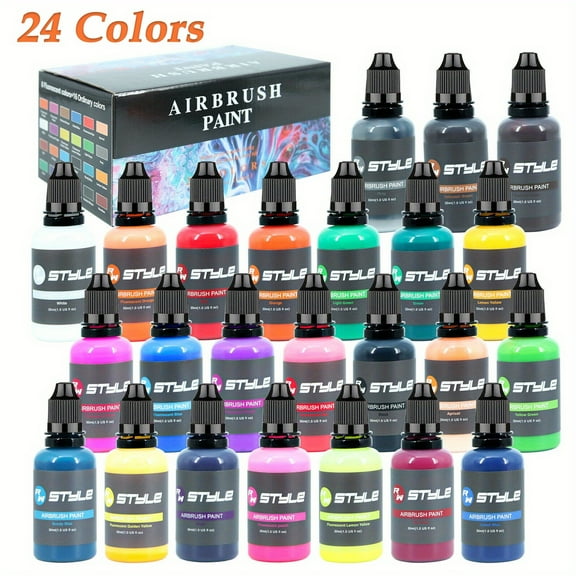 16/24/48 Colors Airbrush Paint Set 1fl Oz, Opaque & Brilliant Colors, Leather & Shoe Acrylic Air Brush Paint Kit Ready To Spray Water Based For Artists Beginners Hobbyist