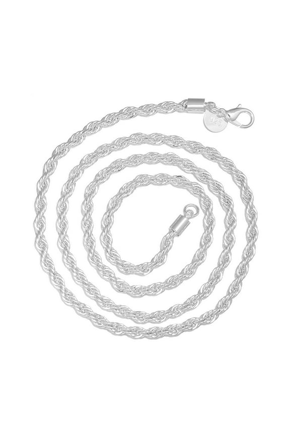 16-24" Men Women 4mm Diamond Cut Waterproof 925 Sterling Silver Twisted Rope Chain Necklace 24 INCH