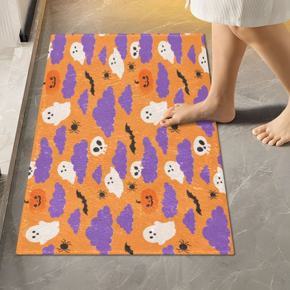 16" × 24" Rectangle Shape Bathroom Rugs Plush Toilet Base Mat Soft Rugs Non Slip Absorbent Purple Halloween Cloud Pattern