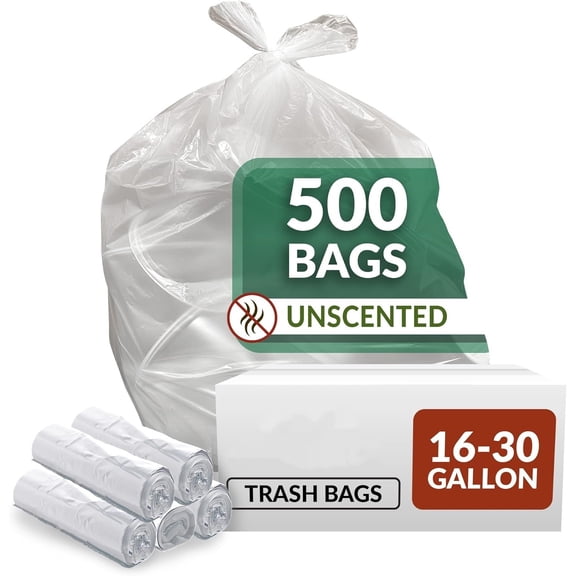16-25 Gallon Trash Bags (500 Count Bulk) Clear Garbage bags