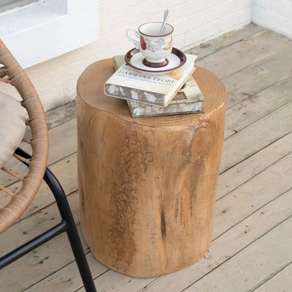 16.25 inch MGO Side Table, Hand-Painted Wood Stump Accent Table for Both Indoor and Outdoor Use