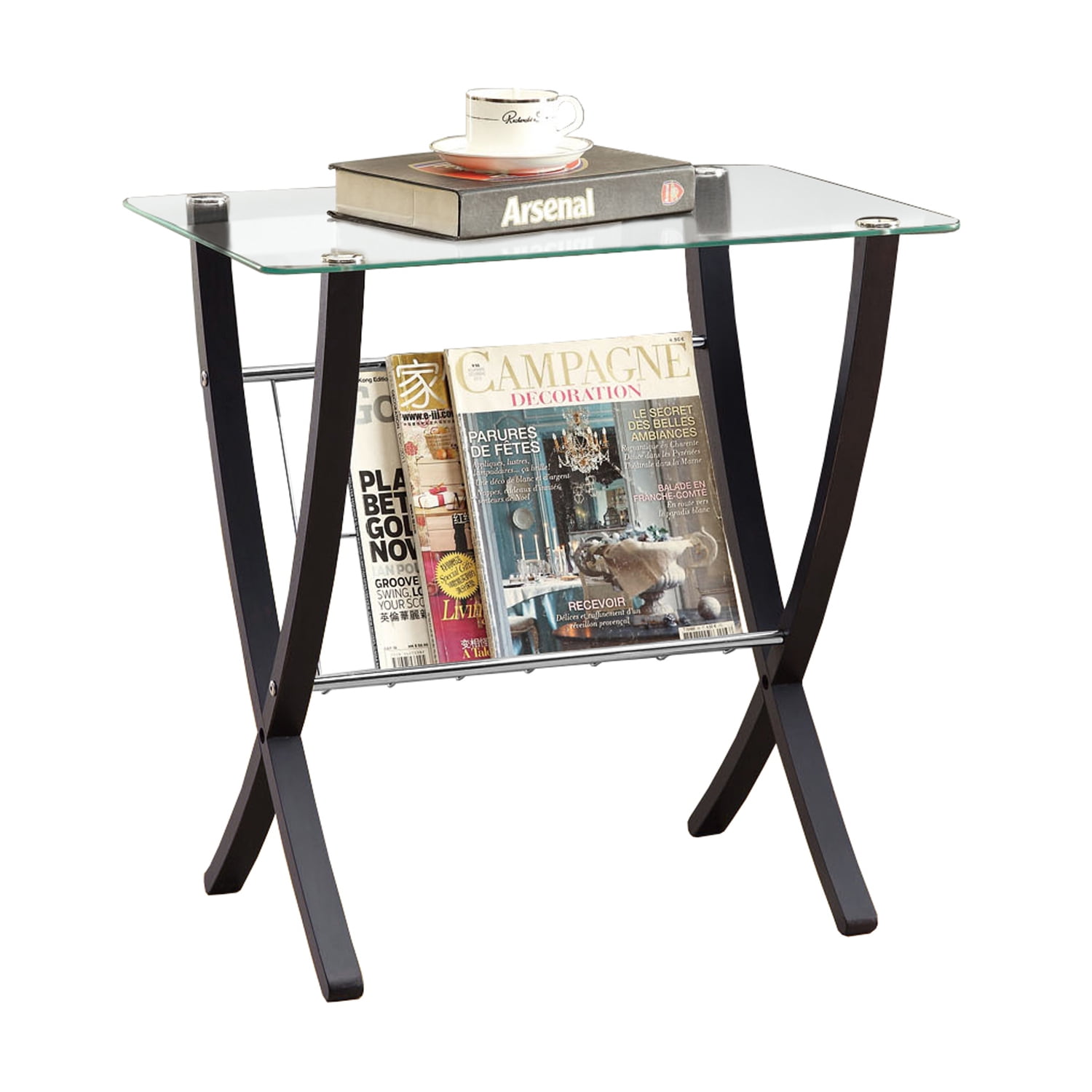 Cappuccino Bentwood & Tempered Glass 24.5" Accent Table