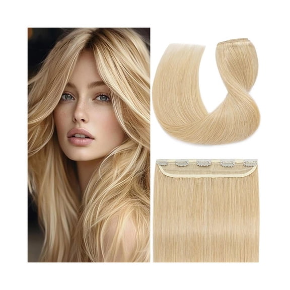 16-26 Inch Clip In Human Hair Extensions One Piece with 5 Clips Brazilian Blonde Straight