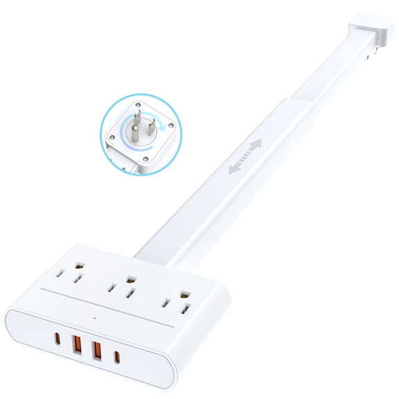 16"-26" Vertical Power Socket Expander | 3 AC Outlets,2 USB-A,2 USB-C Ports, 360 Rotating Wall Outlet Extender, Hard-to- Extension Cord Extender Behind Sofa, DEPOW Brand, Operating Voltage 110V-130V