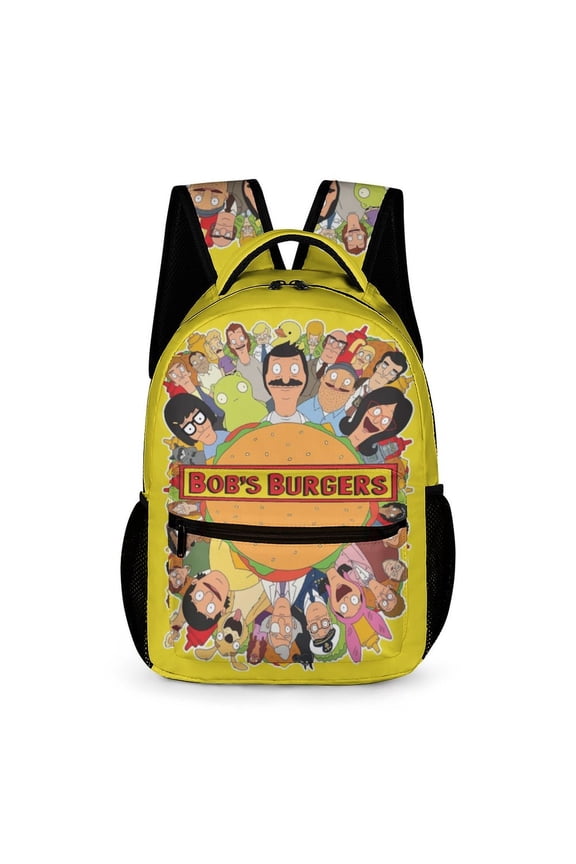 16.2In Bob Family's Bur-Ger Backpack with Front Pocket Cartoon Backpacks Travel Laptop Daypack Bags For Men Women