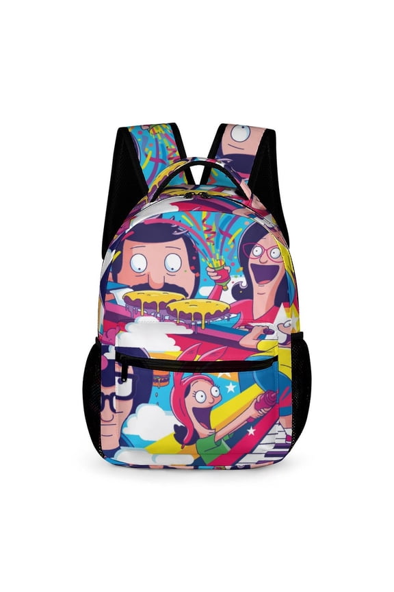16.2In Bob Family's Bur-Ger Backpack with Front Pocket Cartoon Backpacks Travel Laptop Daypack Bags For Men Women