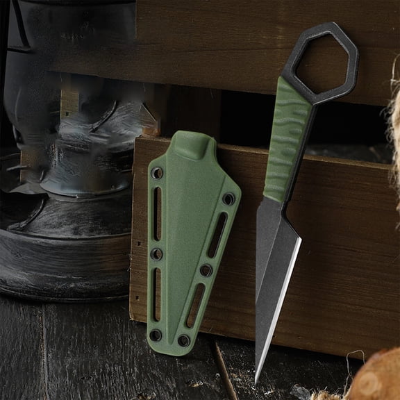16.2cm Stainless Steel Outdoor Pocket Knife, Scabbard & Necklace Included, Compact Portable Lightweight, Mirror Finish Easy Clean, Sharp Durable Blade, Picnicking Hiking Wilderness Survival Tool