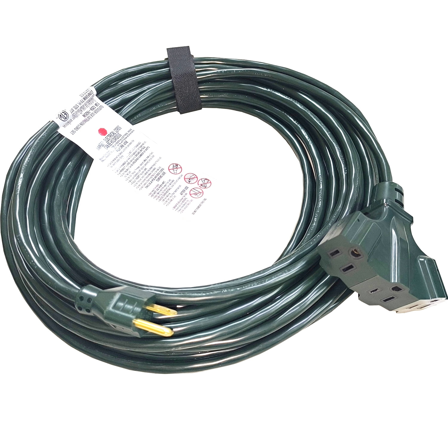 Hyper Tough 16/3 Green Indoor Outdoor Extension Cord 50 ft with Tri-Tap ...