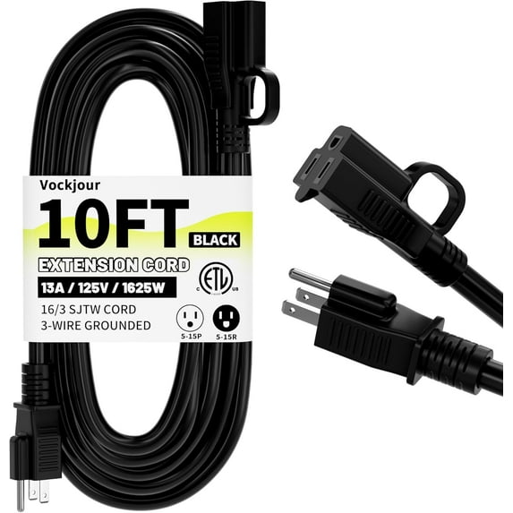 16/3 Black Indoor Outdoor Extension Cord 3 Ft 2 Pack Waterproof, Heavy Duty Extension Cord with 3 Prong Grounded Plug,13A 1625W 16AWG SJTW, Flexible Weatherproof Power Cable