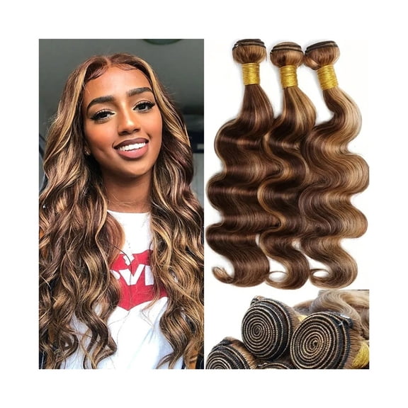 16-30 Inch Body Wave Bundles P4/27 Highlight Human Hair Bundles Double Weft Brazilian Remy Hair Weave 1 3 Bundles