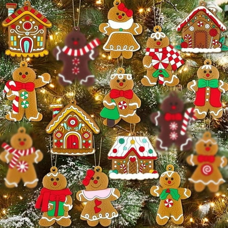 16/32 Pack Gingerbread Man Ornaments for Christmas Tree Decorations, 2.7 inch Tall Gingerman Hanging Charms Christmas Tree Ornament Holiday Decorations