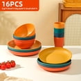 thumbnail image 1 of 16/32pcs Kitchen Plastic Wheat Straw Tableware Set, 4/8 People, Plates, Dessert Plates, Cereal Bowls, Cups, Unbreakable Black Plastic Outdoor Camping Tableware, Black Wheat Straw Tableware, 1 of 7