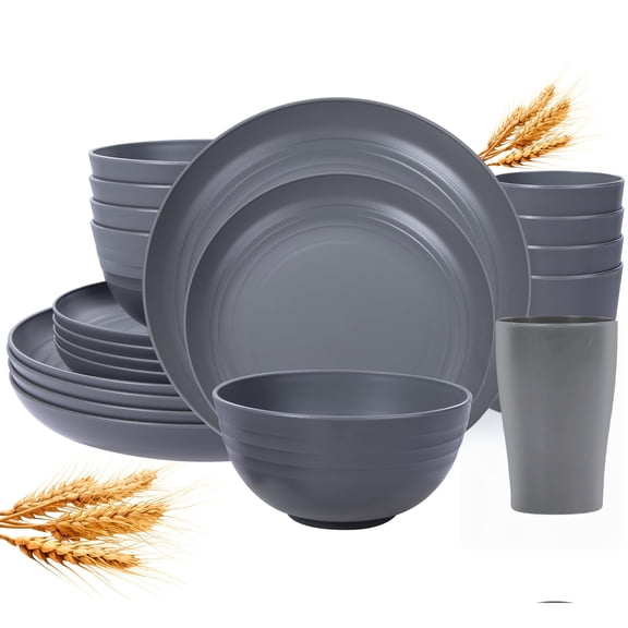 16/32pcs Wheat Straw Tableware Set for 4/8 People, Plates/Bowls/Cups, Unbreakable Lightweight Shatterproof, for Camping/Parties/Weddings, Halloween Gift