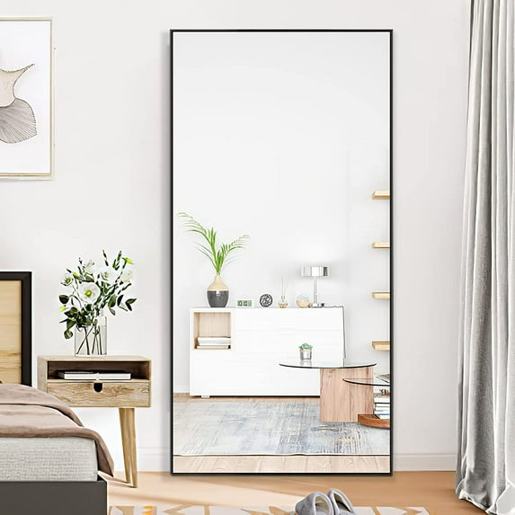 16" Full Length Mirror MDF Frame Floor Mirror Wall Mirror Dressing Mirror Hanging or Leaning Against Wall Standing Mirror Bedroom Mirror Full Body Mirror White with Stand