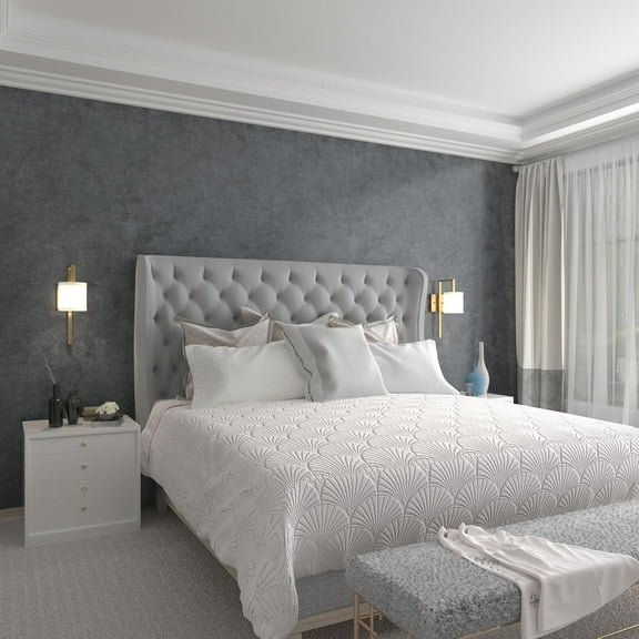 16"×354" Thick Dark Blue Grey Concrete Wallpaper Peel and Stick Waterproof Glossy Industrial Gray Concrete Contact Paper Vinyl Adhesive Cement Tile Sticker for Bedroom Bathroom Office Gym Walls