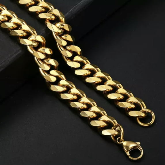 16"-36" Stainless Steel Chain Mens Necklace Gold Plated Curb Cuban 3/5/7/9/11mm