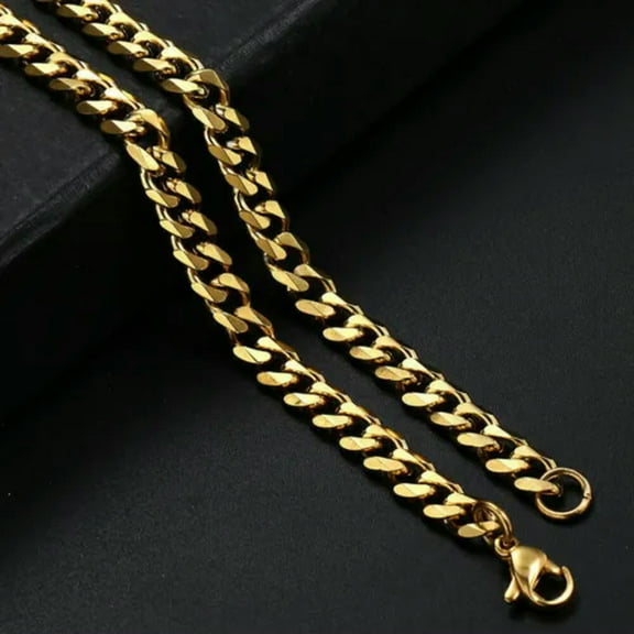 16"-36" Stainless Steel Chain Mens Necklace Gold Plated Curb Cuban 3/5/7/9/11mm