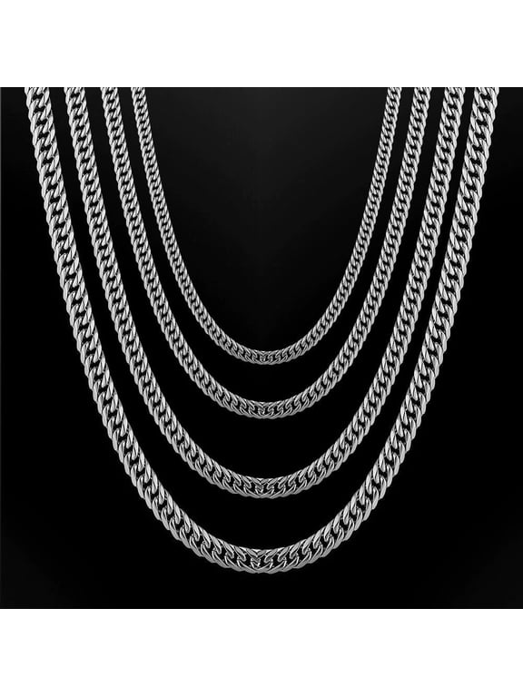 16-36" Stainless Steel Double Chain Cuban Women Men Necklace 3/5/7Mm Lobster