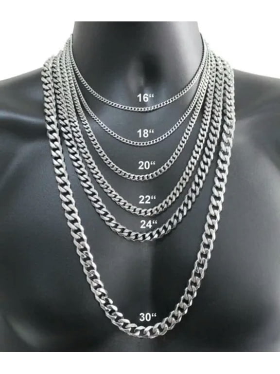 16-36" Stainless Steel Silver Chain Cuban Curb Womens Mens Necklace 3/5/7/9/11mm