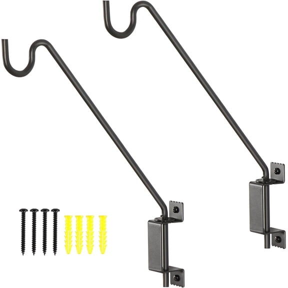 16" 360° Swivel Deck Hook - Heavy Duty Solid Steel Plant Hanger, 12-Directional Adjustable Wall Bracket for Bird Feeders/Pole, Outdoor Plants & Wind Chimes, Black (2-Pack)