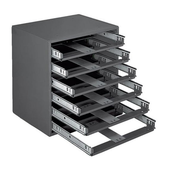 16.38 x 15.25 x 11.75 in. Cold Rolled Steel Easy Glide Slide Rack for 6 Small Metal Compartment Boxes, Gray