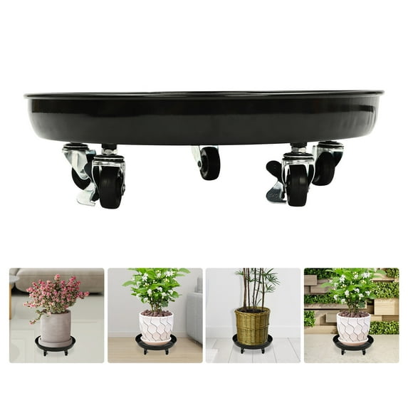 16" 3pcs Planter Trolley Cart Plant Stand Shelf Flower Tray with Lockable Wheels